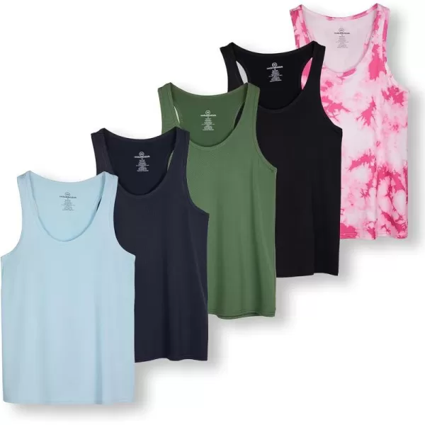 Real Essentials 5Pack Womens Racerback Tank Top DryFit Athletic Performance Yoga Activewear Available in Plus SizeRegular Size Set 14