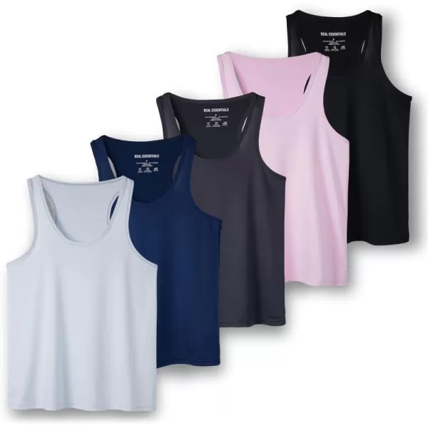 Real Essentials 5Pack Womens Racerback Tank Top DryFit Athletic Performance Yoga Activewear Available in Plus SizeRegular Size Set 9