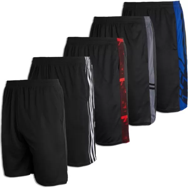 Real Essentials Boys 5Pack Mesh Active Athletic Performance Basketball Shorts with PocketsSet 12