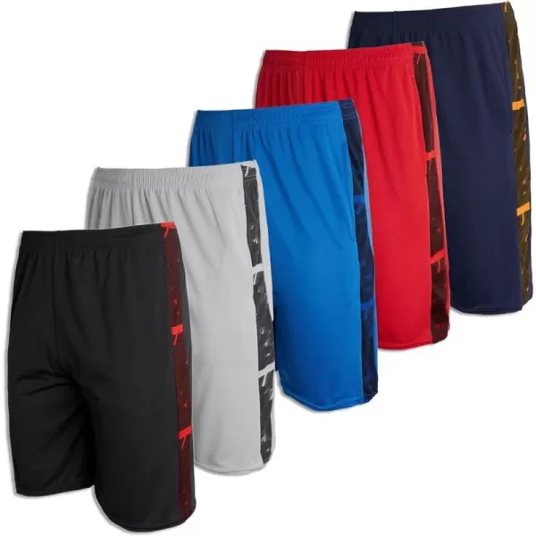 Real Essentials Boys 5Pack Mesh Active Athletic Performance Basketball Shorts with PocketsSet 4