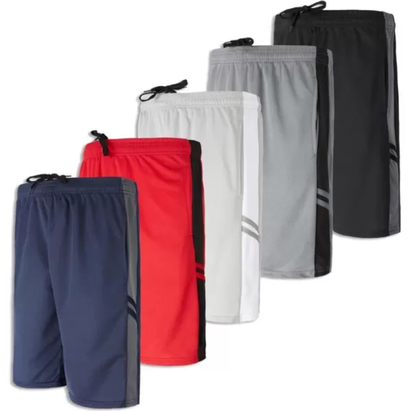 Real Essentials Boys 5Pack Mesh Active Athletic Performance Basketball Shorts with PocketsSet 5