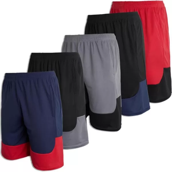 Real Essentials Boys 5Pack Mesh Active Athletic Performance Basketball Shorts with PocketsSet 7