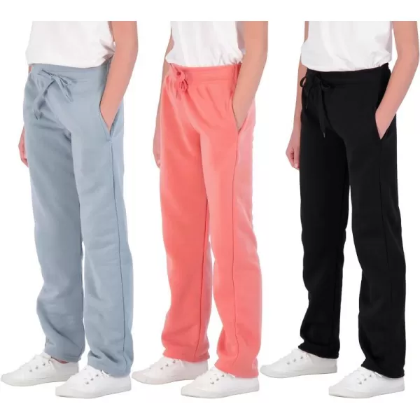 Real Essentials 3 Pack Girls Fleece Open Bottom Soft Athletic Performance Casual SweatpantsAges 716Set 3