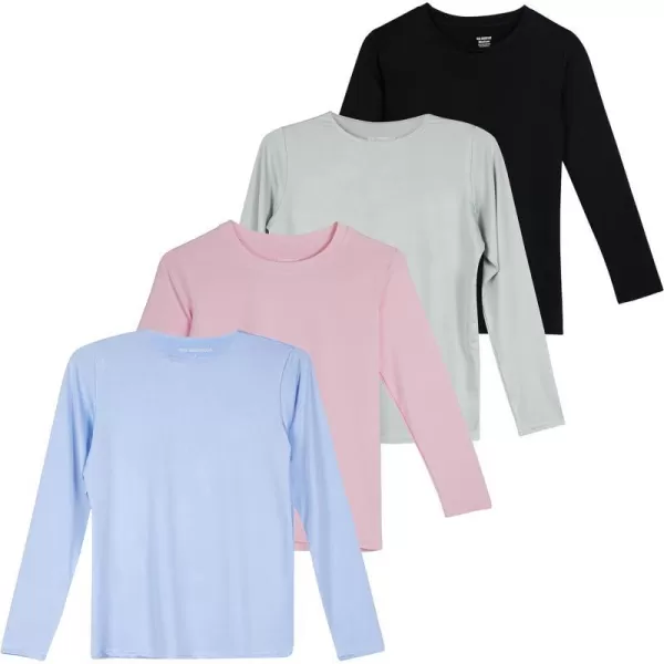 Real Essentials 4 Pack Girls DryFit Long Sleeve Active Crew Neck TShirt  Super Soft TeeSet 1