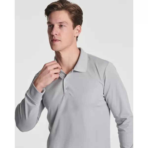 3 Pack Mens DryFit LongSleeve Active Polo Shirt  Casual Performance Golf Quick Dry Available in Big amp Tallbigtall Set 1