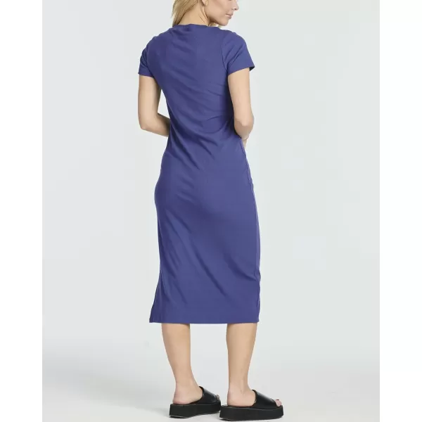 3 Pack Womens Ribbed Jersey Crew Neck Short Sleeve Midi Length Dress with Side SlitSet 4