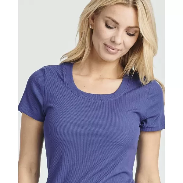 3 Pack Womens Ribbed Jersey Crew Neck Short Sleeve Midi Length Dress with Side SlitSet 4
