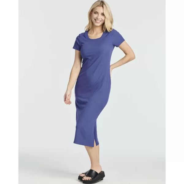 3 Pack Womens Ribbed Jersey Crew Neck Short Sleeve Midi Length Dress with Side SlitSet 4