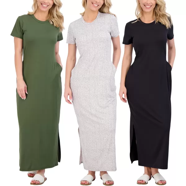 3Pack Womens Casual Short Sleeve Maxi TShirt Dress  Summer Dress with Slit amp Pockets Available in Plus SizeMaxi Dress with Slit Set 2