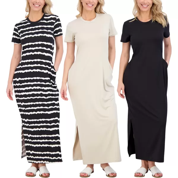 3Pack Womens Casual Short Sleeve Maxi TShirt Dress  Summer Dress with Slit amp Pockets Available in Plus SizeMaxi Dress with Slit Set 4