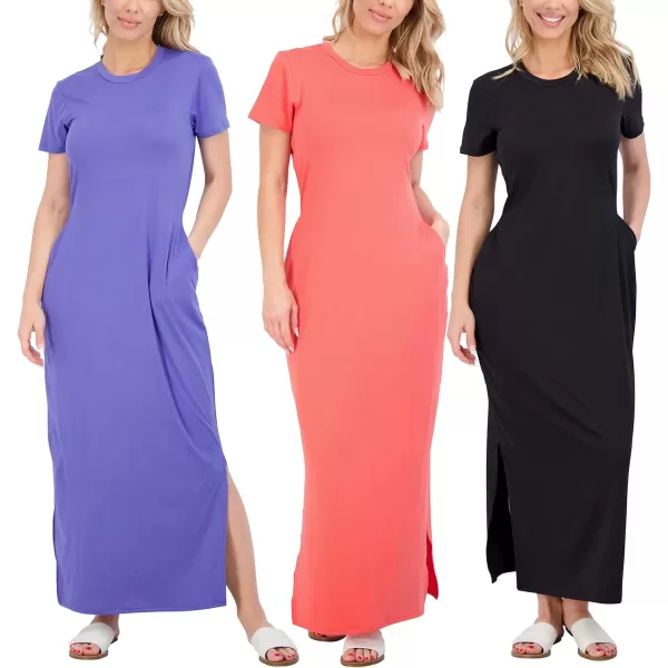 3Pack Womens Casual Short Sleeve Maxi TShirt Dress  Summer Dress with Slit amp Pockets Available in Plus SizeMaxi Dress with Slit Set 6