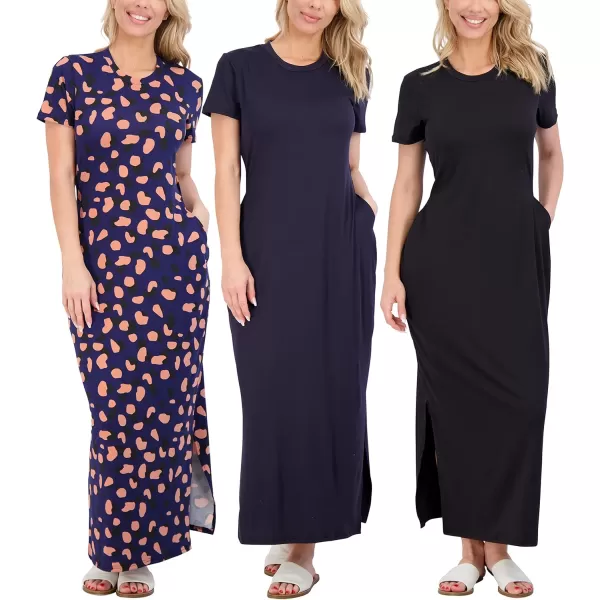 3Pack Womens Casual Short Sleeve Maxi TShirt Dress  Summer Dress with Slit amp Pockets Available in Plus SizeMaxi Dress with Slit Set 9