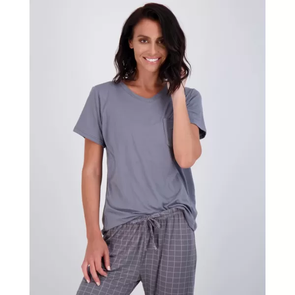 Real Essentials 2 Pack Womens Pajama Set SuperSoft Short  Long Sleeve Top With Pants Available In Plus SizeShort Sleeve Set F