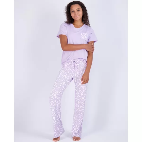 Real Essentials 2 Pack Womens Pajama Set SuperSoft Short  Long Sleeve Top With Pants Available In Plus SizeShort Sleeve Set L