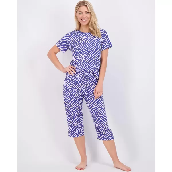 Real Essentials 2 Pack Womens ShortSleeve PJ Top with Capri Pants  Pajama Lounge amp Sleepwear Set Available In PlusPlus Size Set 1