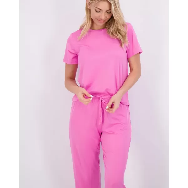 Real Essentials 2 Pack Womens ShortSleeve PJ Top with Capri Pants  Pajama Lounge amp Sleepwear Set Available In PlusPlus Size Set 1