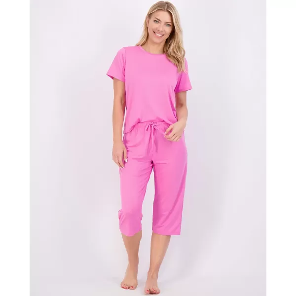 Real Essentials 2 Pack Womens ShortSleeve PJ Top with Capri Pants  Pajama Lounge amp Sleepwear Set Available In PlusPlus Size Set 1