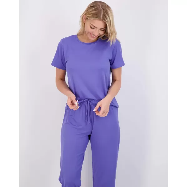 Real Essentials 2 Pack Womens ShortSleeve PJ Top with Capri Pants  Pajama Lounge amp Sleepwear Set Available In PlusPlus Size Set 2