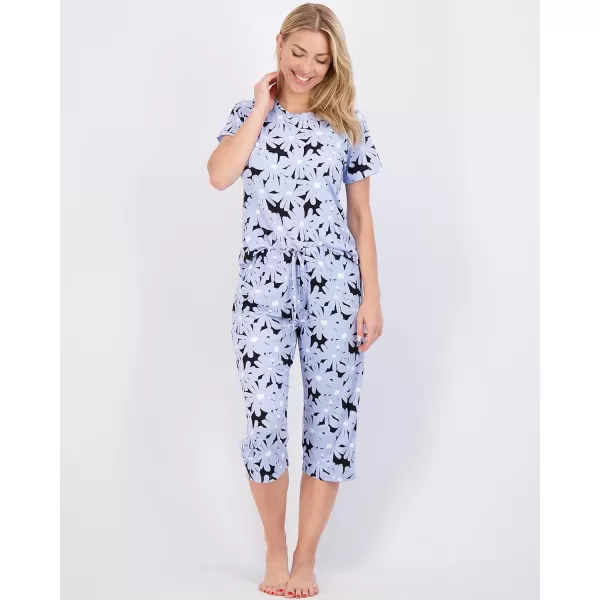 Real Essentials 2 Pack Womens ShortSleeve PJ Top with Capri Pants  Pajama Lounge amp Sleepwear Set Available In PlusPlus Size Set 2