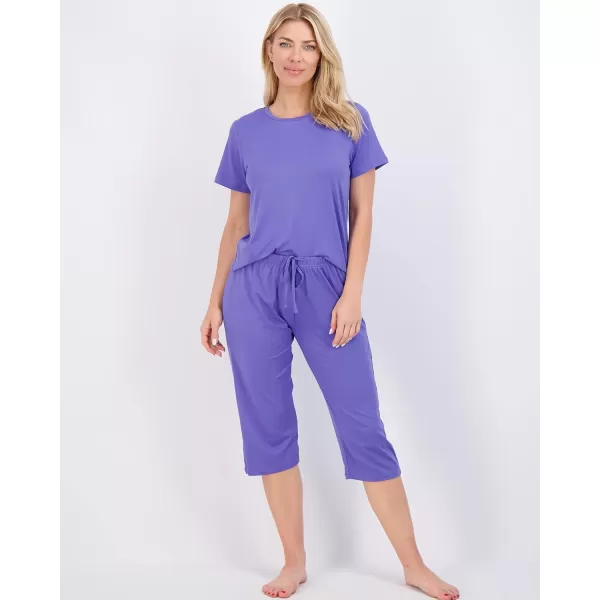 Real Essentials 2 Pack Womens ShortSleeve PJ Top with Capri Pants  Pajama Lounge amp Sleepwear Set Available In PlusPlus Size Set 2