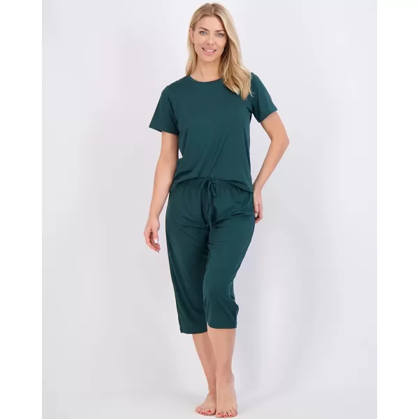 Real Essentials 2 Pack Womens ShortSleeve PJ Top with Capri Pants  Pajama Lounge amp Sleepwear Set Available In PlusPlus Size Set 3