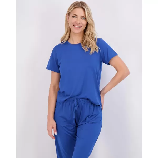 Real Essentials 2 Pack Womens ShortSleeve PJ Top with Capri Pants  Pajama Lounge amp Sleepwear Set Available In PlusPlus Size Set 4