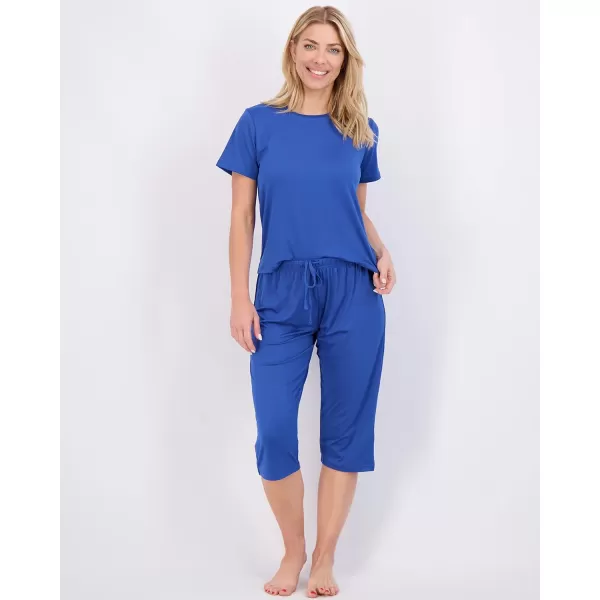 Real Essentials 2 Pack Womens ShortSleeve PJ Top with Capri Pants  Pajama Lounge amp Sleepwear Set Available In PlusPlus Size Set 4