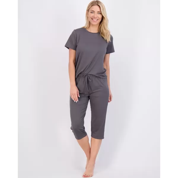 Real Essentials 2 Pack Womens ShortSleeve PJ Top with Capri Pants  Pajama Lounge amp Sleepwear Set Available In PlusPlus Size Set 6