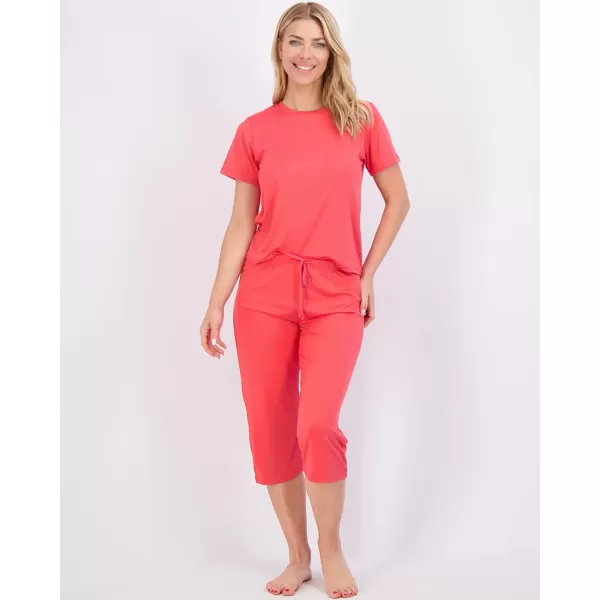 Real Essentials 2 Pack Womens ShortSleeve PJ Top with Capri Pants  Pajama Lounge amp Sleepwear Set Available In PlusPlus Size Set 7