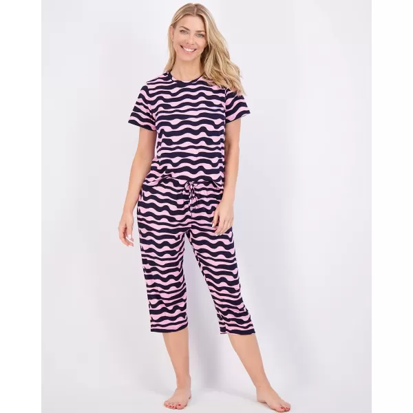 Real Essentials 2 Pack Womens ShortSleeve PJ Top with Capri Pants  Pajama Lounge amp Sleepwear Set Available In PlusPlus Size Set 8