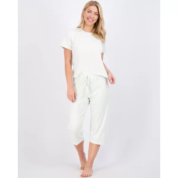 Real Essentials 2 Pack Womens ShortSleeve PJ Top with Capri Pants  Pajama Lounge amp Sleepwear Set Available In PlusPlus Size Set 8