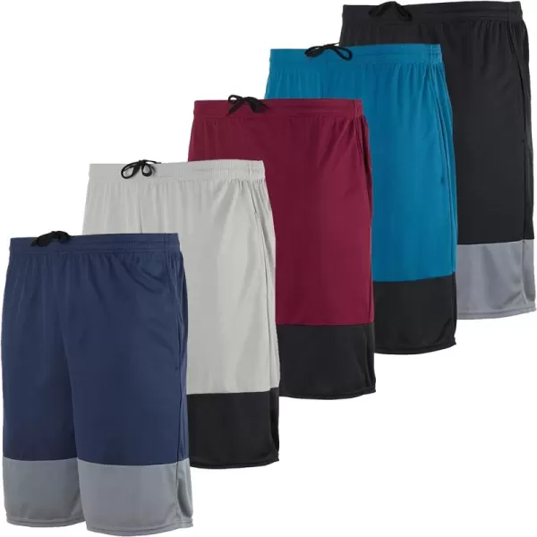 Real Essentials 3  5 Pack Mens Mesh Athletic Performance Gym Shorts with Pockets S3XSet L