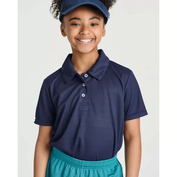 Real Essentials 3 Pack Girls Short Sleeve Performance Polo School UniformAges 418Set 3