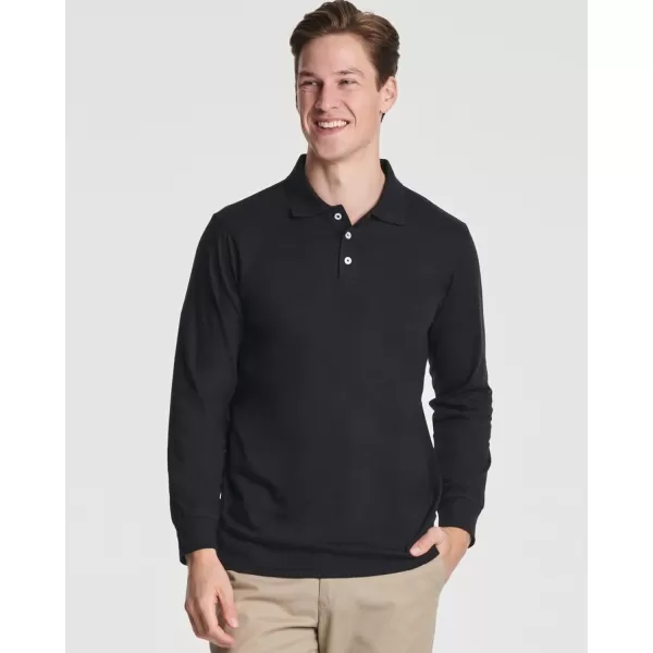 Real Essentials 3 Pack Mens Cotton Jersey LongSleeve Polo Shirt  Casual Workwear Office Available in Big amp Tallbigtall Set 3
