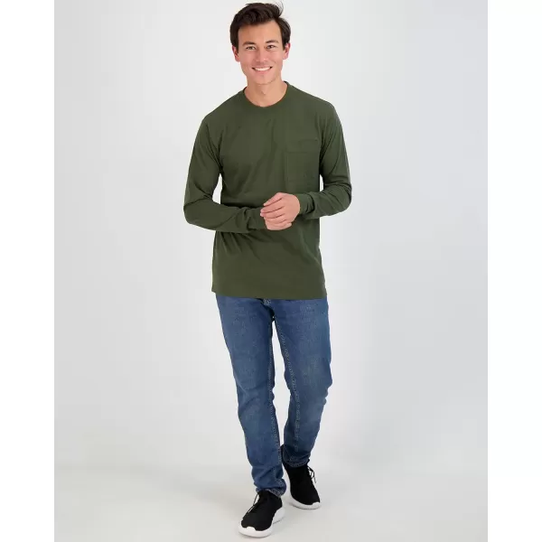 Real Essentials 3 Pack Mens Cotton Performance Long Sleeve Crew Neck Pocket TShirt Athletic Top Available in Big amp TallStandard Set 3