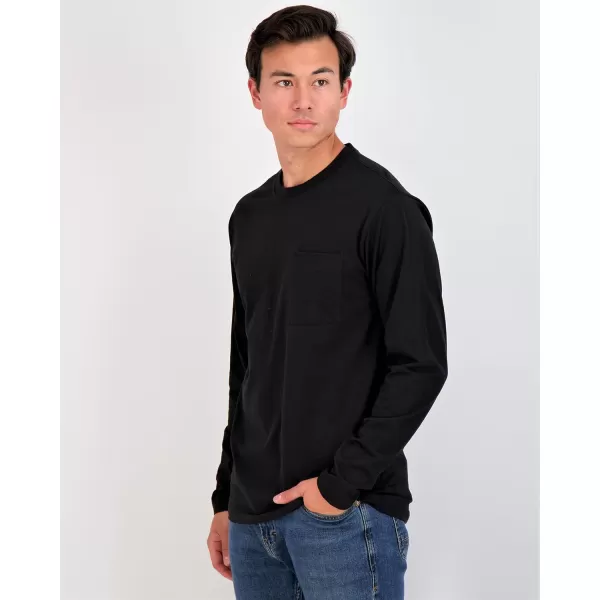 Real Essentials 3 Pack Mens Cotton Performance Long Sleeve Crew Neck Pocket TShirt Athletic Top Available in Big amp TallStandard Set 4