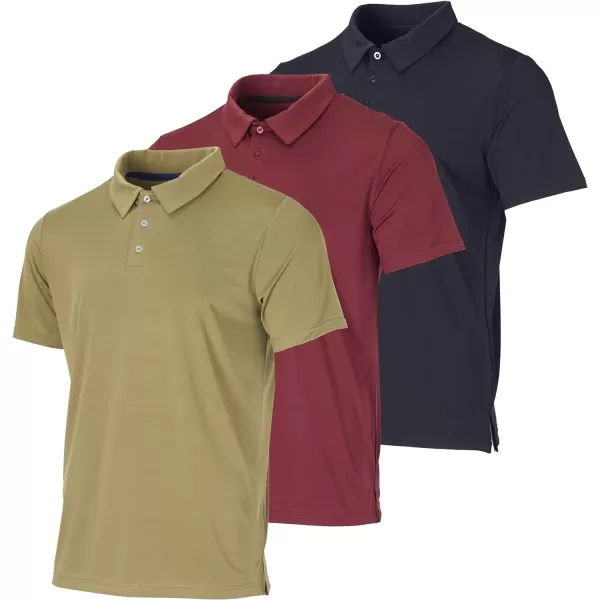 Real Essentials 3 Pack Mens DryFit Short Sleeve Polo Shirt  Performance Golf Moisture Wicking Available in Big  TallSet 1