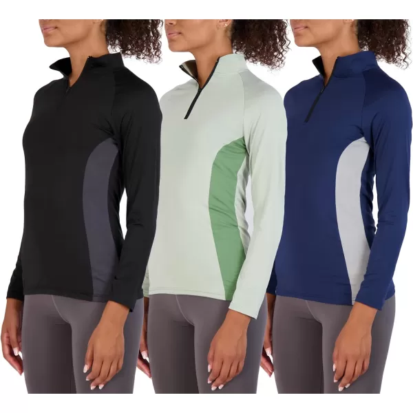 Real Essentials 3 Pack Womens DryFit Long Sleeve Quarter Zip  Full Zip Up Hoodie Workout Jacket Available in PlusSet 1