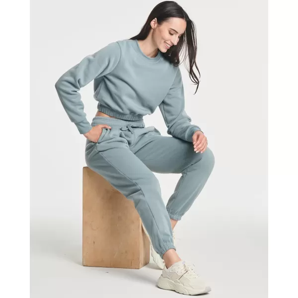Real Essentials 3 Pack Womens Fleece Cropped Sweatshirt  Long Sleeve Crew Neck Crop Top Available in Plus SizeStandard Set 4