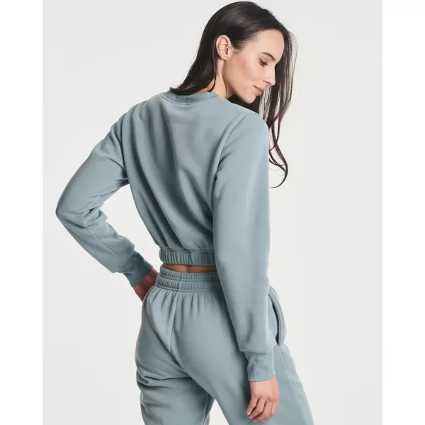 Real Essentials 3 Pack Womens Fleece Cropped Sweatshirt  Long Sleeve Crew Neck Crop Top Available in Plus SizeStandard Set 4