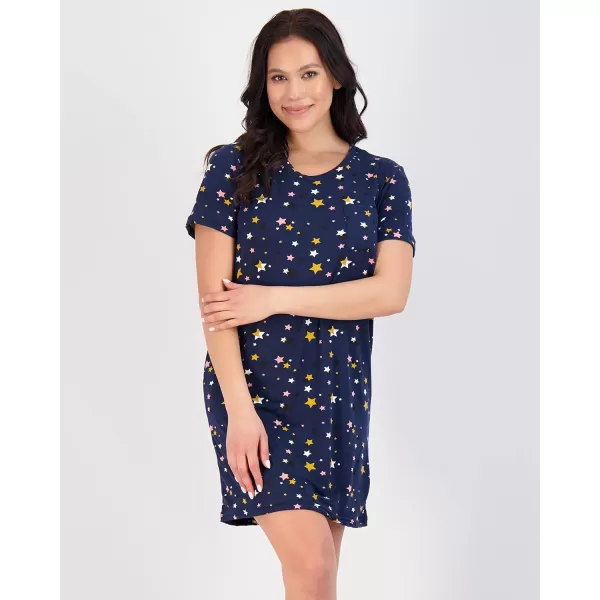 Real Essentials 3 Pack Womens Nightshirt Short Sleeve Soft Nightgown Sleep Dress With Pocket Available In Plus SizeSet 12