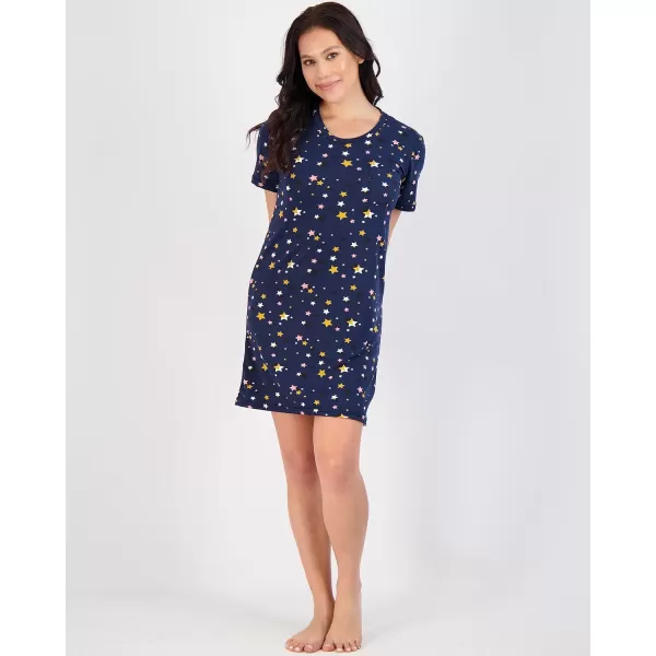 Real Essentials 3 Pack Womens Nightshirt Short Sleeve Soft Nightgown Sleep Dress With Pocket Available In Plus SizeSet 12
