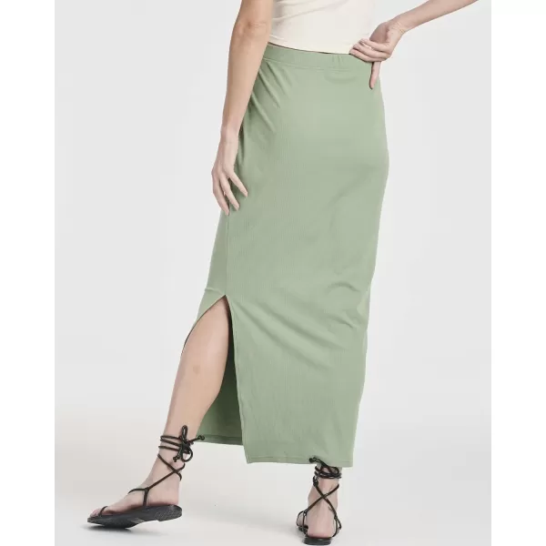 Real Essentials 3 Pack Womens Ribbed High Waisted Maxi Skirt with Side Slit  Casual Long SkirtSet 5