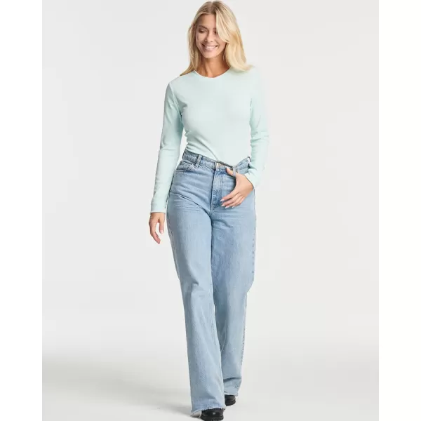 Real Essentials 3 Pack Womens Round Neck Long Sleeve Ribbed Bodysuit Shirt Tops Available in Plus SizePlus Set 7
