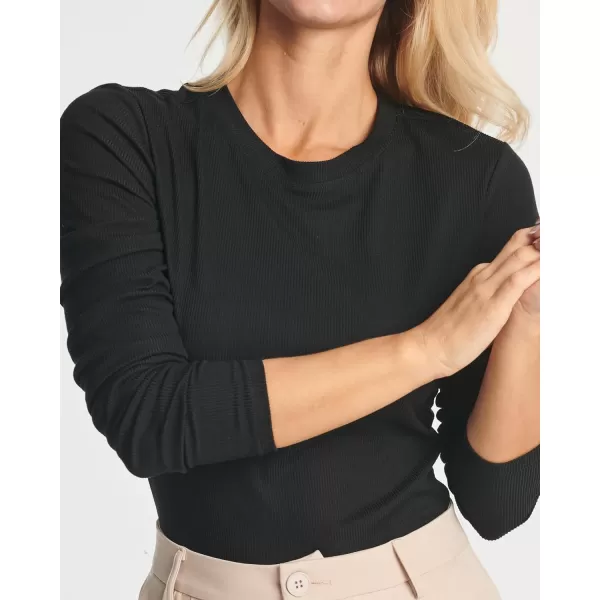 Real Essentials 3 Pack Womens Round Neck Long Sleeve Ribbed Bodysuit Shirt Tops Available in Plus SizePlus Set 8