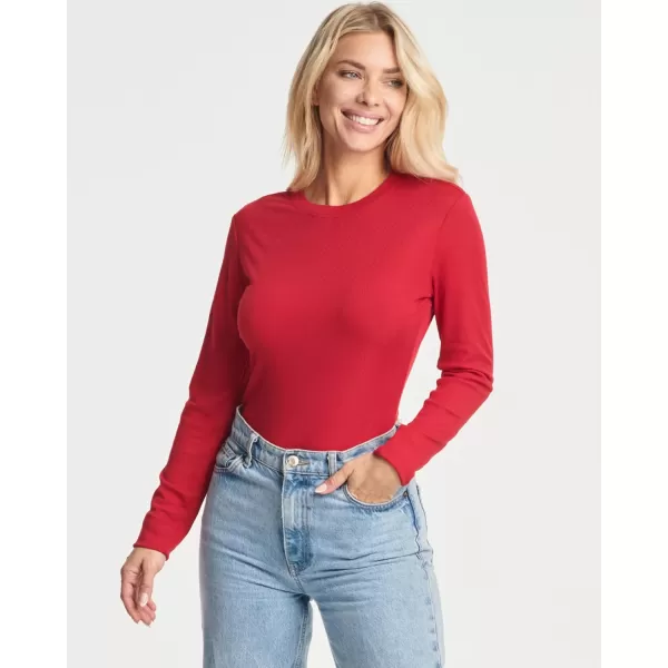 Real Essentials 3 Pack Womens Round Neck Long Sleeve Ribbed Bodysuit Shirt Tops Available in Plus SizePlus Set 8