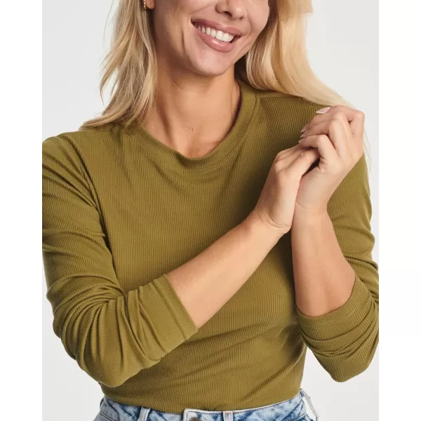 Real Essentials 3 Pack Womens Round Neck Long Sleeve Ribbed Bodysuit Shirt Tops Available in Plus SizeSet 1