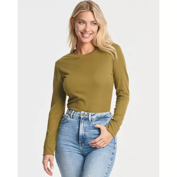 Real Essentials 3 Pack Womens Round Neck Long Sleeve Ribbed Bodysuit Shirt Tops Available in Plus SizeSet 1