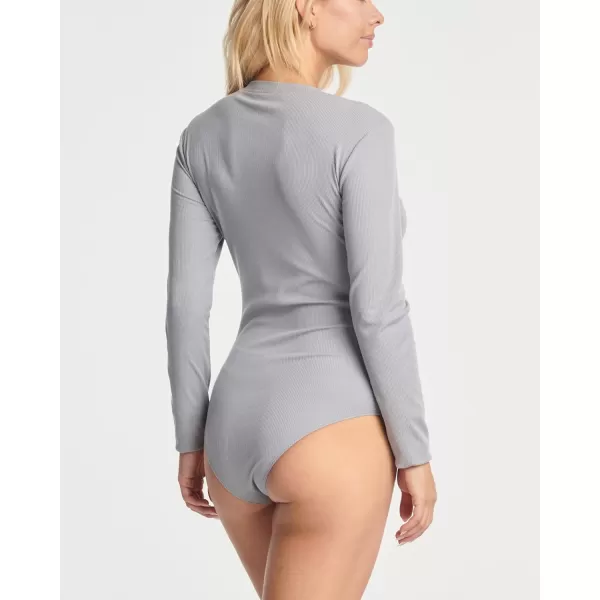 Real Essentials 3 Pack Womens Round Neck Long Sleeve Ribbed Bodysuit Shirt Tops Available in Plus SizeSet 4