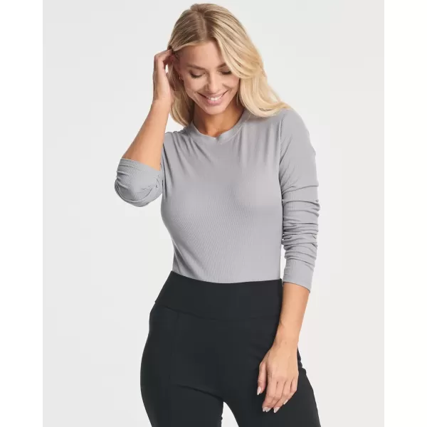 Real Essentials 3 Pack Womens Round Neck Long Sleeve Ribbed Bodysuit Shirt Tops Available in Plus SizeSet 4